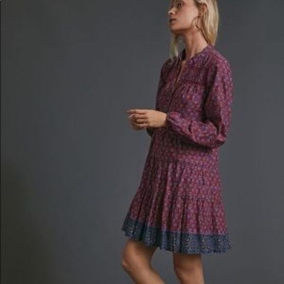 NEW Anthropologie Diyana Tiered Tunic Dress Voluminous Floral Women Medium - Picture 1 of 13